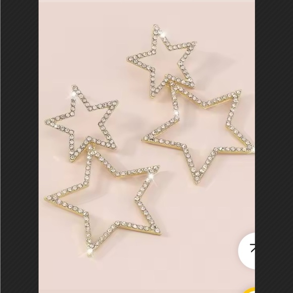 LAST 1! Rhinestone Fashion Star Hollow Drop Earrings! (Gold) - Picture 3 of 10